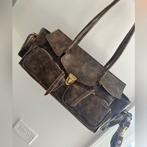 New Structured Brown Faux-Leather Women’s Briefcase Tote